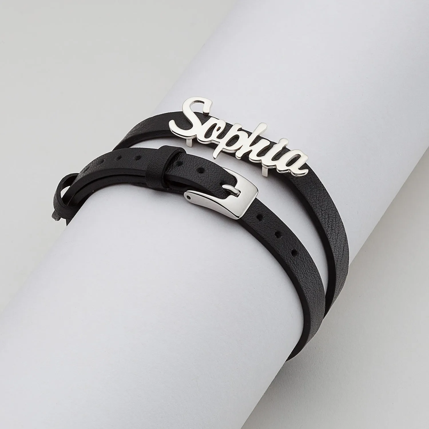 Sterling Silver Script Name Leather Wrap Bracelet and Choker sold by Limoges Jewelry product image thumbnail 3