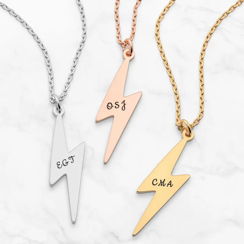 Lightning Bolt with Engraved Initials Necklace sold by Limoges Jewelry