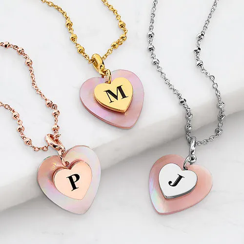 Pink Pearl Heart Initial Necklace sold by Limoges Jewelry