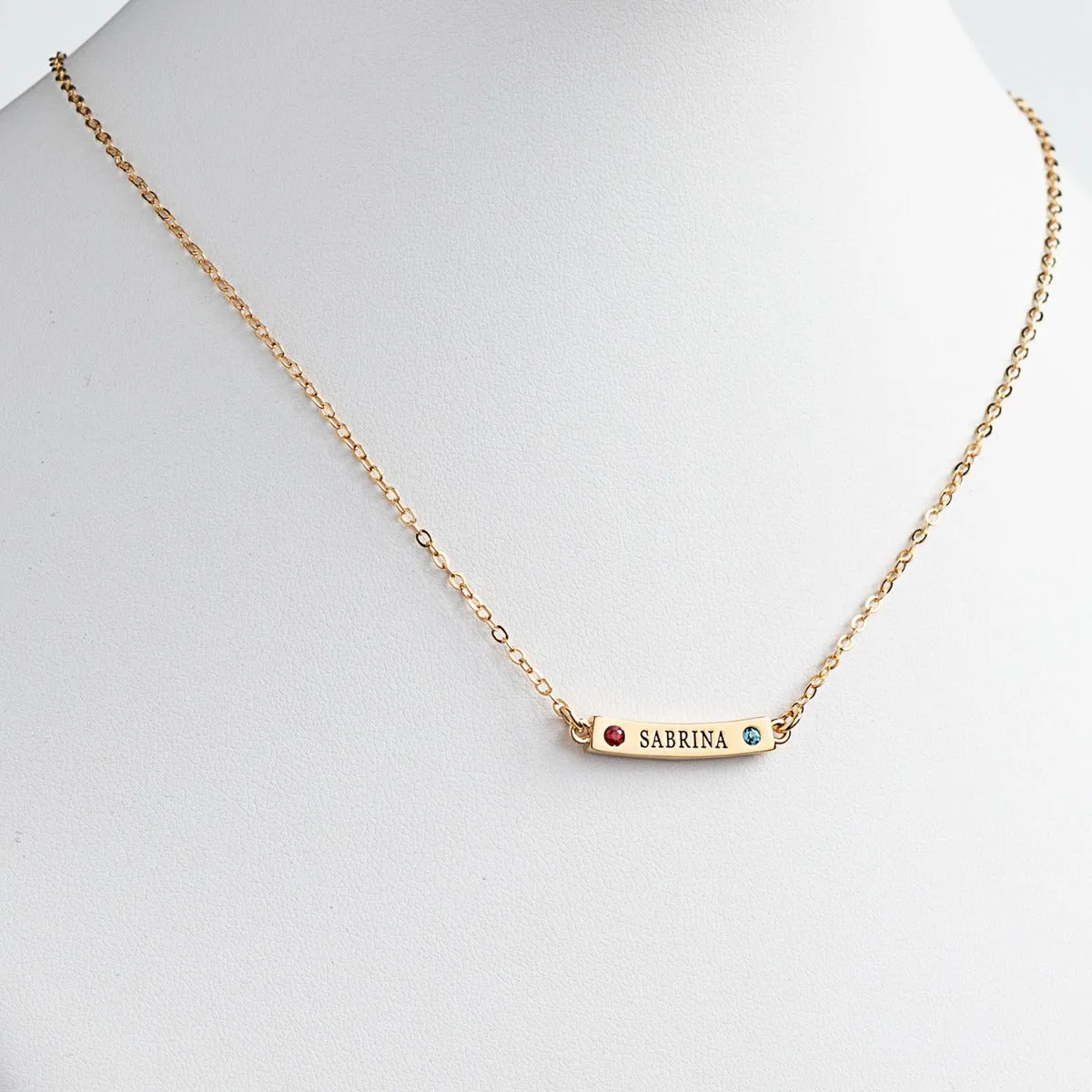 14K Gold Plated Engraved Name and Birthstone Curved Bar Necklace sold by Limoges Jewelry product image thumbnail 2