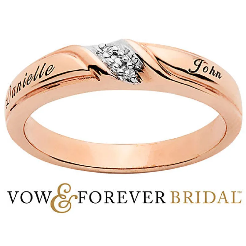 14K Rose Gold over Sterling Ladies White Topaz Engraved Wedding Band sold by Limoges Jewelry