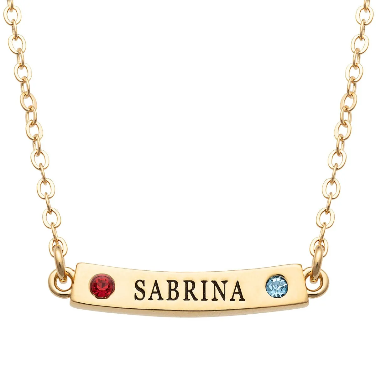 14K Gold Plated Engraved Name and Birthstone Curved Bar Necklace sold by Limoges Jewelry