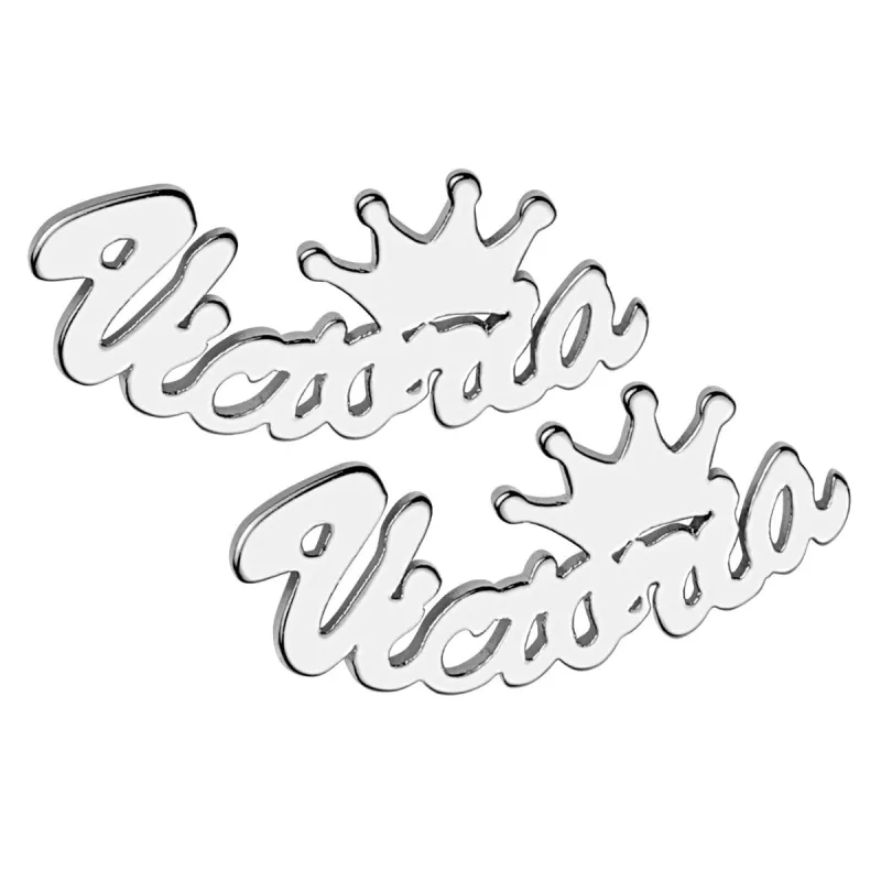 Silver Plated Script Name with Crown Crawler Earrings sold by Limoges Jewelry