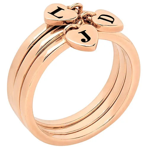 14K Rose Gold Plated Stackable Initial Heart Charm Ring - Set of 3 sold by Limoges Jewelry product image thumbnail 3