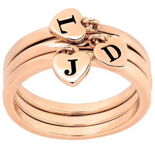 14K Rose Gold Plated Stackable Initial Heart Charm Ring - Set of 3 sold by Limoges Jewelry product image thumbnail 2