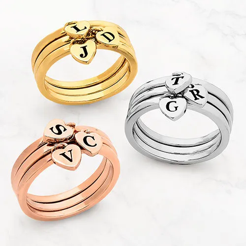 14K Rose Gold Plated Stackable Initial Heart Charm Ring - Set of 3 sold by Limoges Jewelry product image thumbnail 5