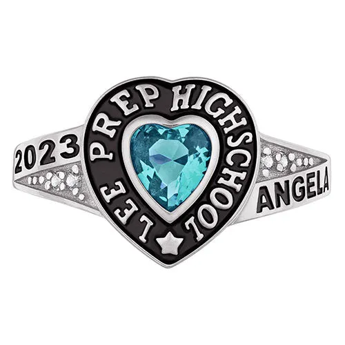 Ladies' Sterling Silver Traditional Heart Birthstone with CZ Accents Class Ring sold by Limoges Jewelry product image thumbnail 2