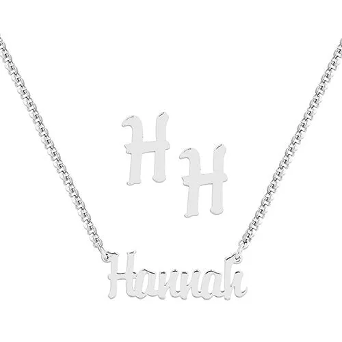 Sterling Silver Petite Script Name Necklace and Initial Earring Set sold by Limoges Jewelry product image thumbnail 2