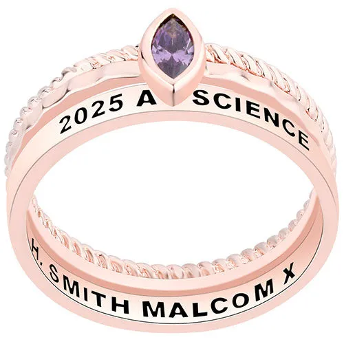 Women's Rose Gold over Sterling Marquise Birthstone Stackable Class Ring sold by Limoges Jewelry product image thumbnail 2