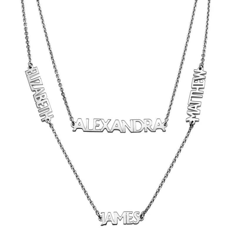 Sterling Silver Petite Uppercase 4 Name Station Necklace sold by Limoges Jewelry