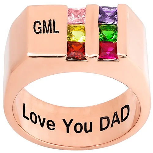 14K Rose Gold over Sterling Engraved Double Row Birthstones Signet Ring sold by Limoges Jewelry