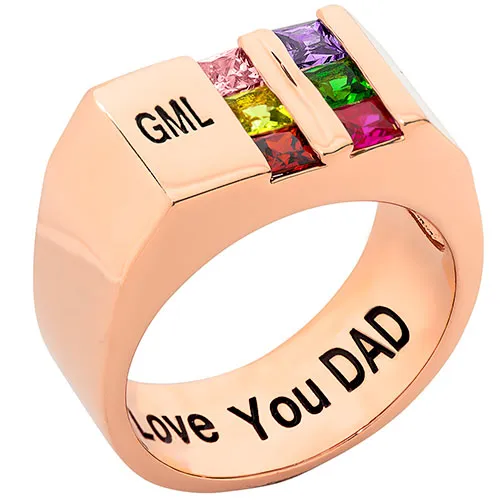 14K Rose Gold over Sterling Engraved Double Row Birthstones Signet Ring sold by Limoges Jewelry product image thumbnail 2