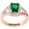 Ladies' 14K Rose Gold over Sterling Emerald Cut Birthstone with CZ Freestyle Class Ring sold by Limoges Jewelry