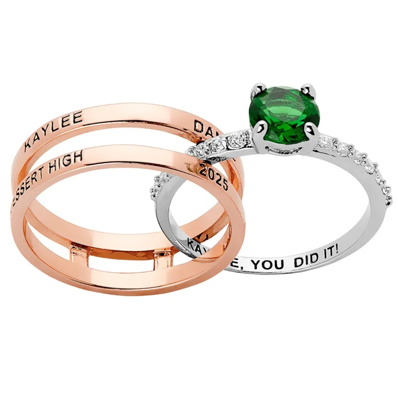 Ladies' 2-Tone 14K Rose Gold over Sterling Class Ring with Jacket and CZ Accents sold by Limoges Jewelry