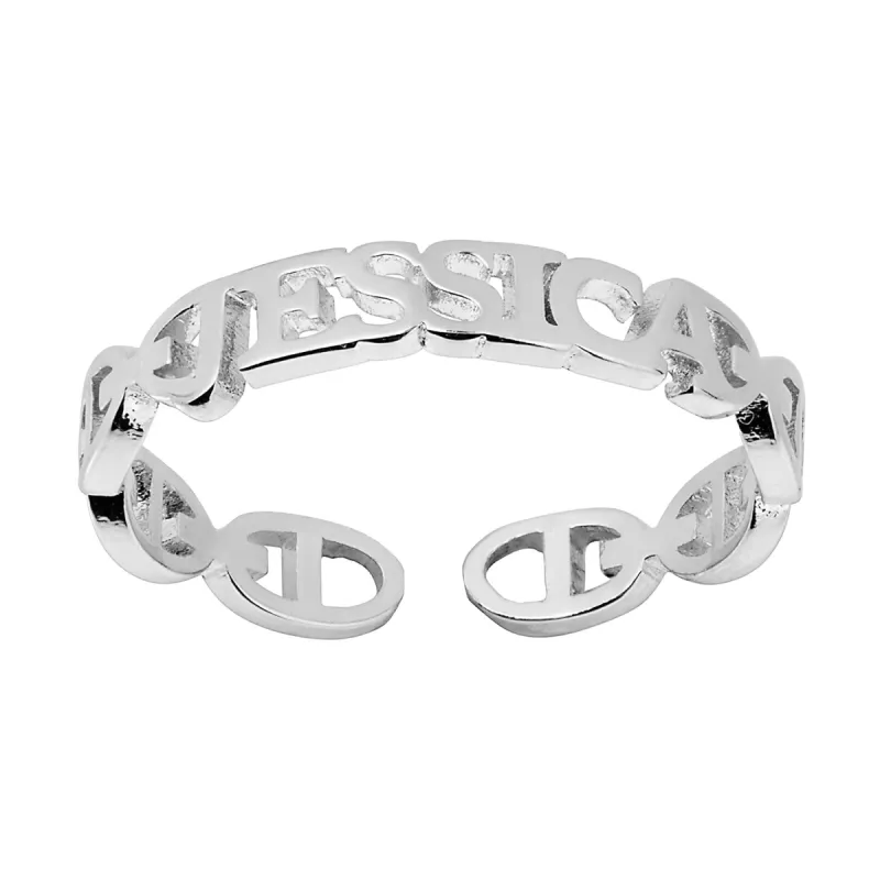 Silver Plated Frozen Mariner Chain Name Ring sold by Limoges Jewelry
