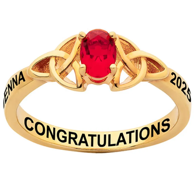 14K Gold Plated Trinity Oval Birthstone Class Ring sold by Limoges Jewelry