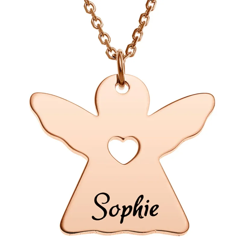 14K Rose Gold Plated Engraved Name Angel with Cutout Heart Necklace sold by Limoges Jewelry