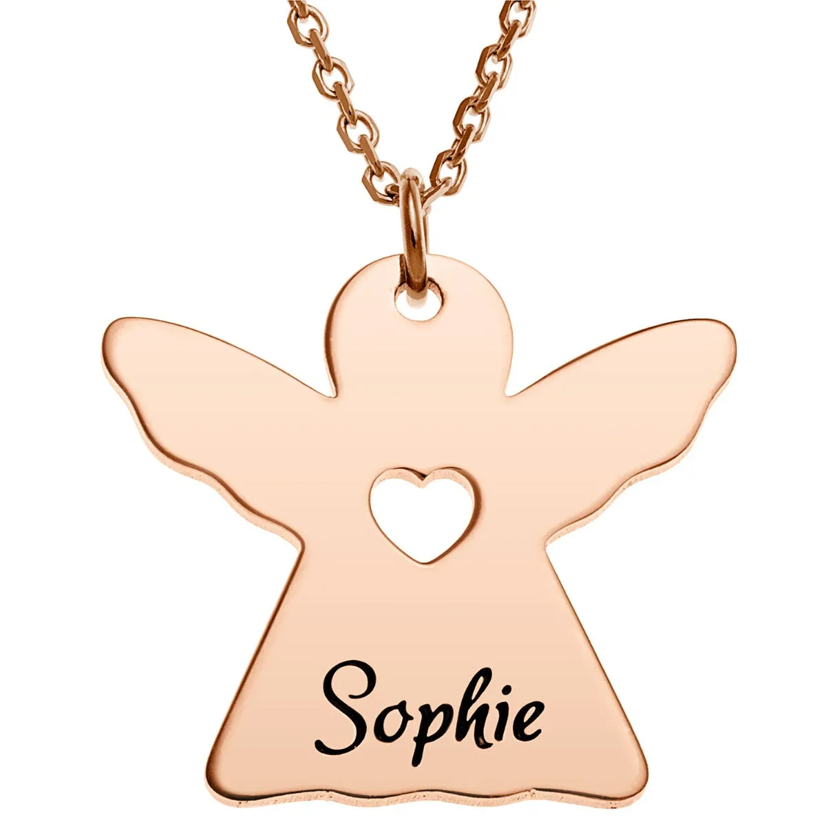 14K Rose Gold Plated Engraved Name Angel with Cutout Heart Necklace sold by Limoges Jewelry