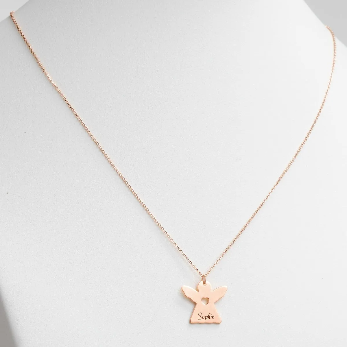 14K Rose Gold Plated Engraved Name Angel with Cutout Heart Necklace sold by Limoges Jewelry product image thumbnail 2
