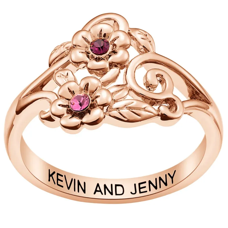 14K Rose Gold Plated Flower Birthstone Couple Ring sold by Limoges Jewelry