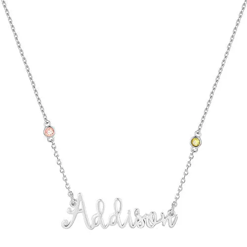 Whimsical Script Name and Birthstone Necklace sold by Limoges Jewelry