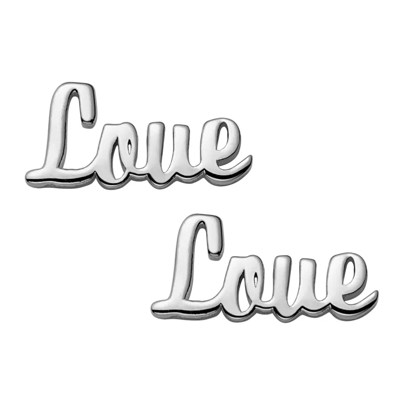 Sterling Silver Script Love Button Earrings sold by Limoges Jewelry