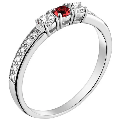 Silver Plated Simulated Garnet and Clear Crystal 3-Stone Ring sold by Limoges Jewelry product image thumbnail 2