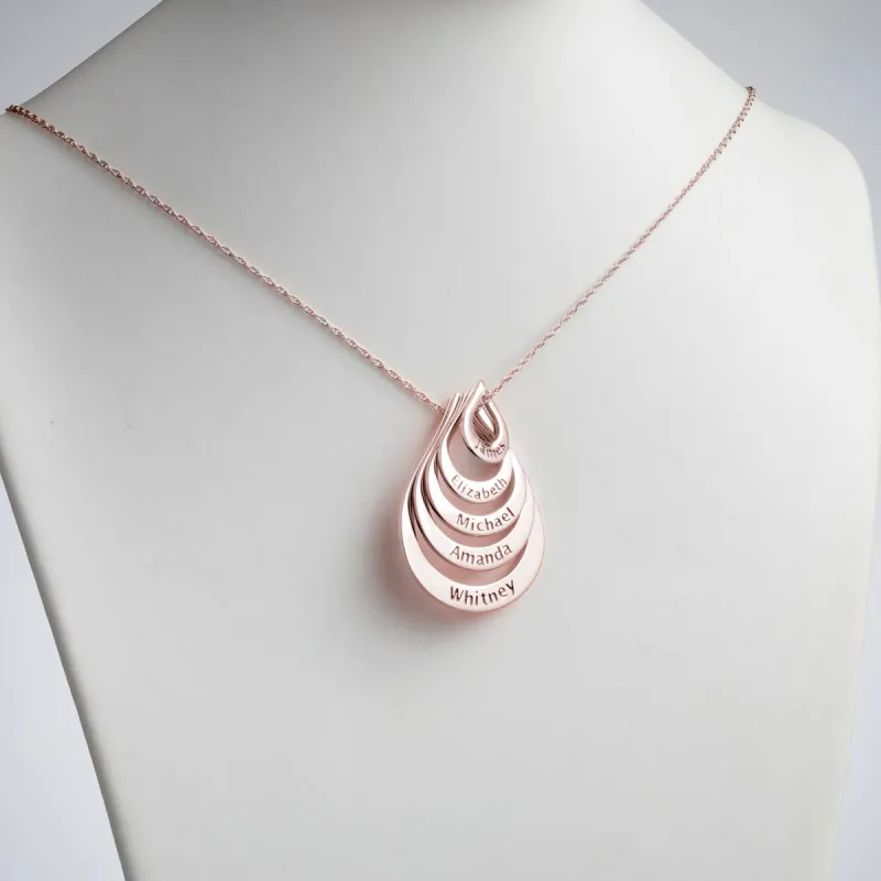 14K Rose Gold Plated Nesting Teardrop with Names Necklace - 5 Names sold by Limoges Jewelry