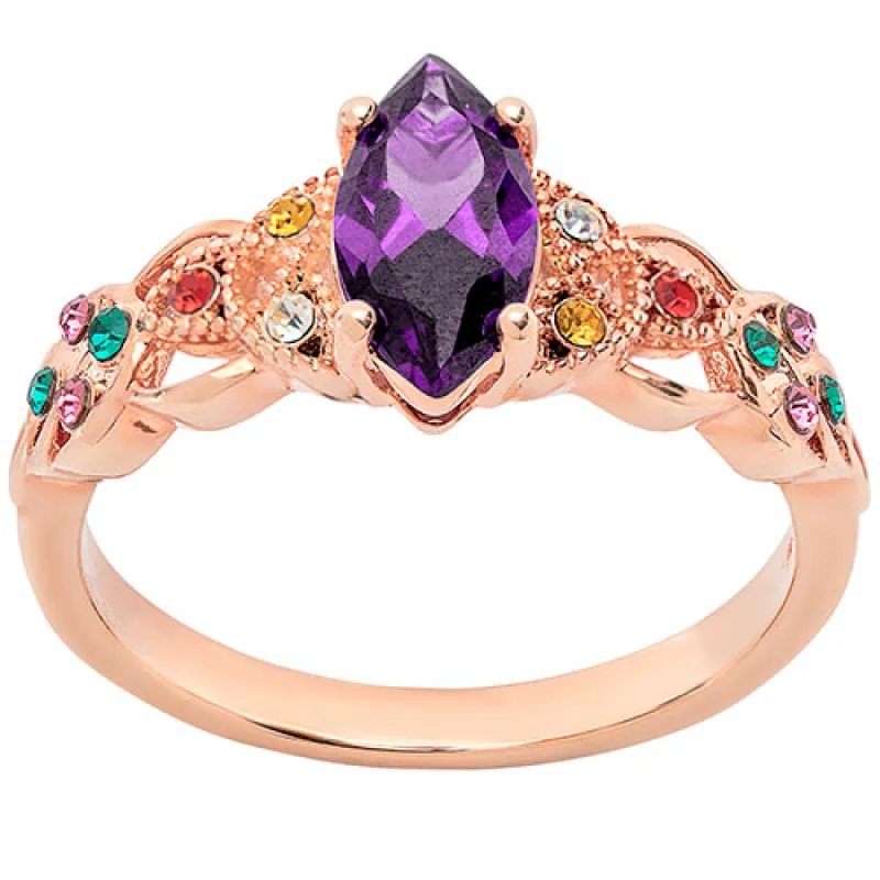 14K Rose Gold Plated Trinity Family Marquise Birthstone Ring sold by Limoges Jewelry