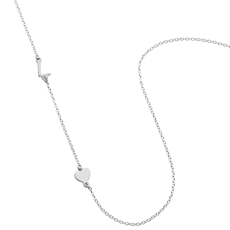 Sterling Silver Asymmetrical Initial with Heart Necklace sold by Limoges Jewelry