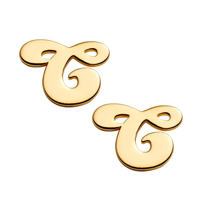 14K Gold over Sterling Initial Button Earrings sold by Limoges Jewelry