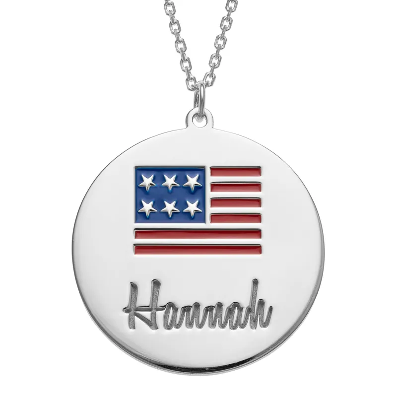 Patriotic Name with Enamel Flag Necklace sold by Limoges Jewelry