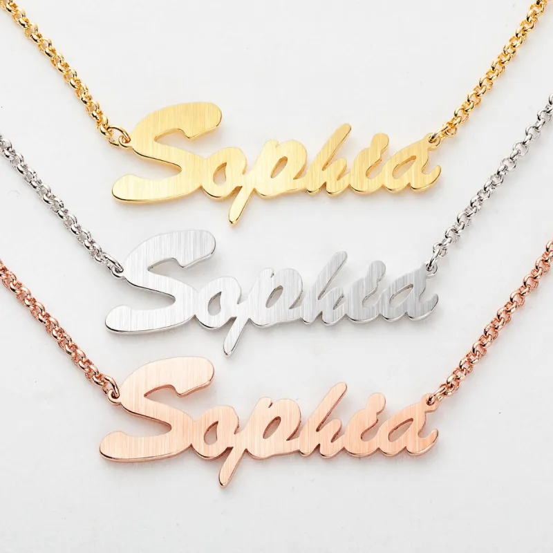Satin Finish Script Name Necklace sold by Limoges Jewelry