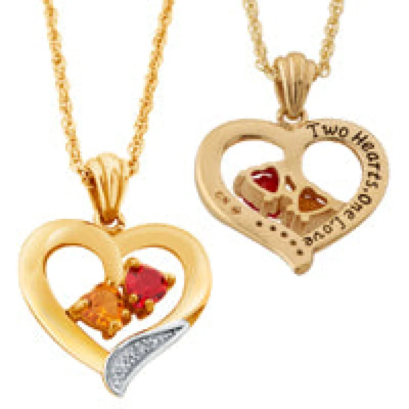14K Gold Plated Couple's Birthstone Heart Pendant with Diamond Accent sold by Limoges Jewelry