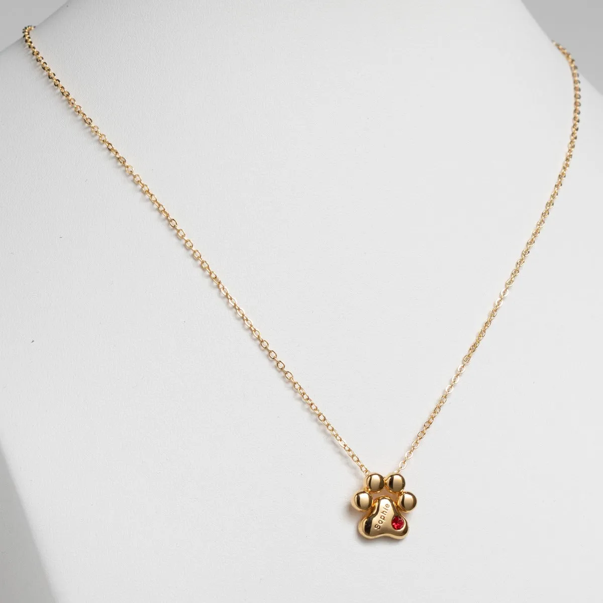 14K Gold Plated Engraved Name and Birthstone Paw Print Necklace sold by Limoges Jewelry product image thumbnail 2