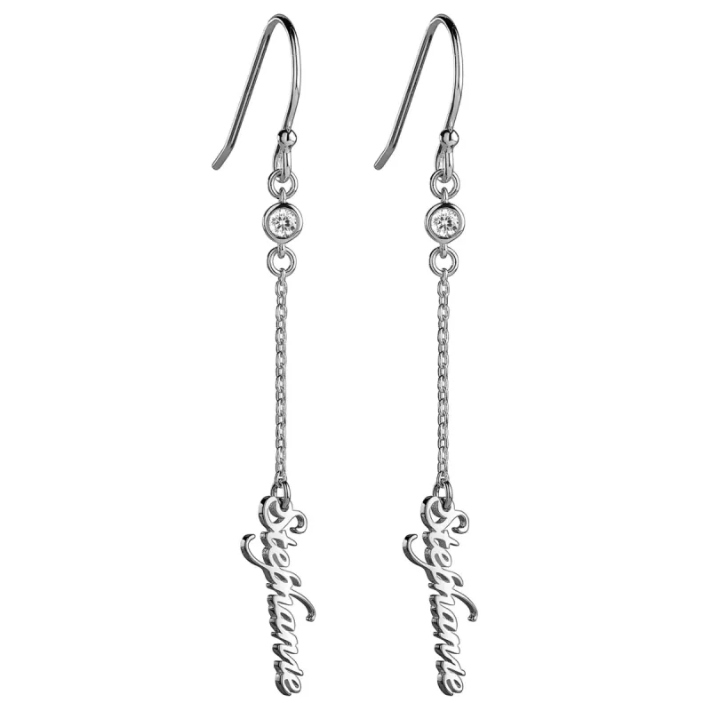 Sterling Silver Name with Birthstone Dangle Earring sold by Limoges Jewelry