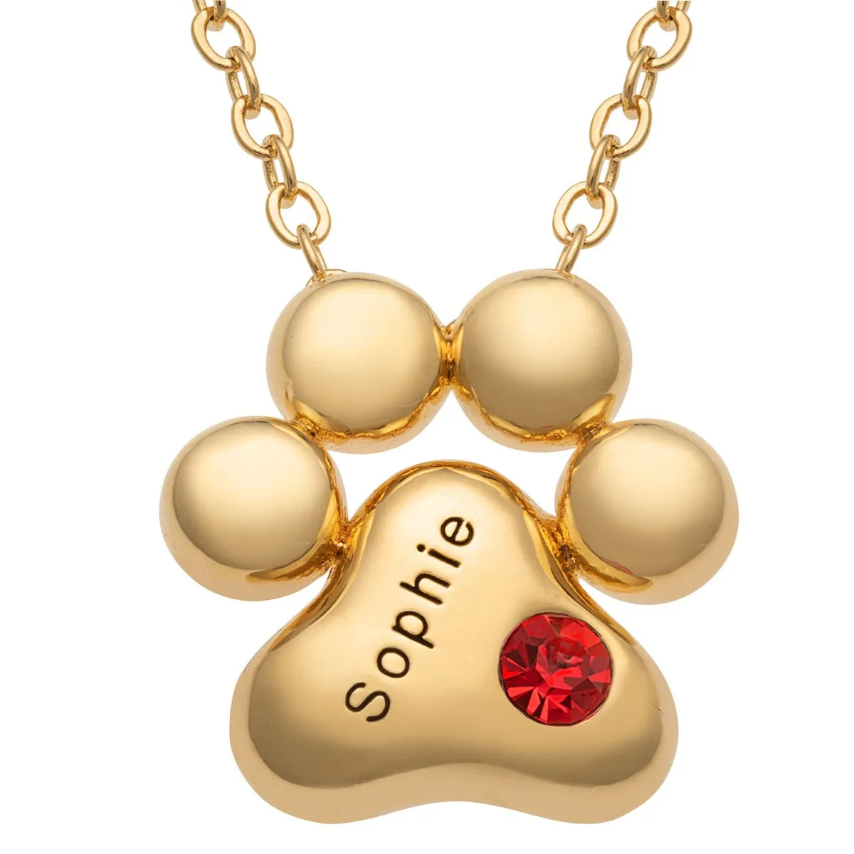 14K Gold Plated Engraved Name and Birthstone Paw Print Necklace sold by Limoges Jewelry