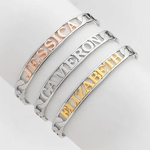 Personalized Plaque Name Frozen Curb Chain Cuff Bracelet sold by Limoges Jewelry