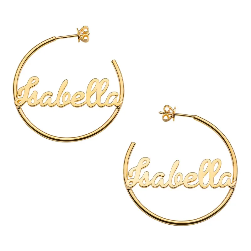 Personalized 14K Gold over Sterling Nameplate Medium Post Hoop Earrings sold by Limoges Jewelry