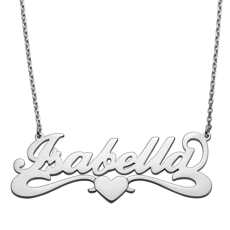 Sterling Silver Script Name Necklace with Open Heart Tail sold by Limoges Jewelry