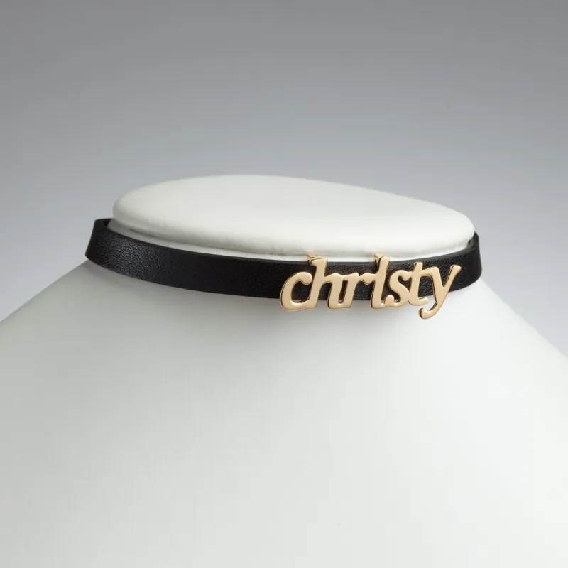 14K Gold over Sterling Lowercase Name Leather Wrap Bracelet and Choker sold by Limoges Jewelry