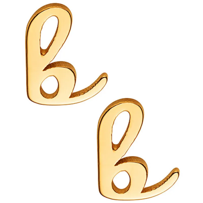 14K Gold over Sterling Lowercase Script Initial Button Earring sold by Limoges Jewelry