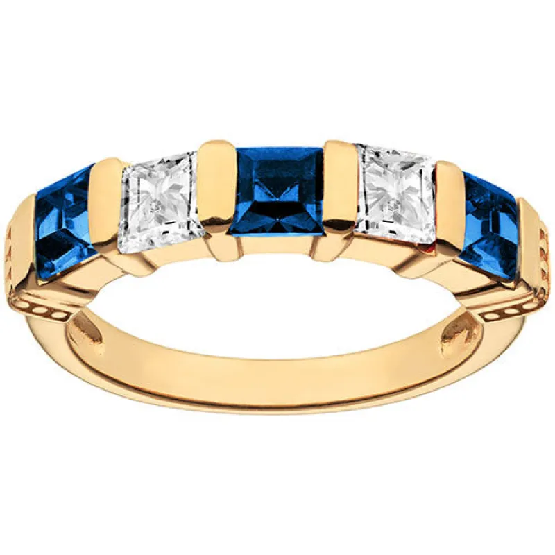 14K Gold Plated Simulated Sapphire and Clear Crystal 5 Stone Ring sold by Limoges Jewelry