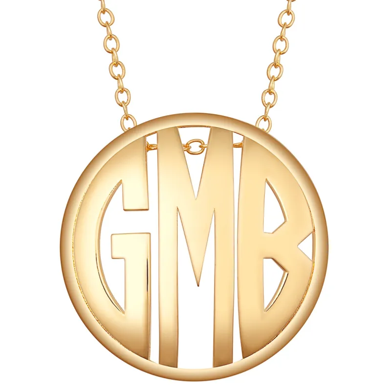 14K Gold over Sterling Single Sided 28x28mm Round Traditional Monogram Pendant made by Limoges Jewelry
