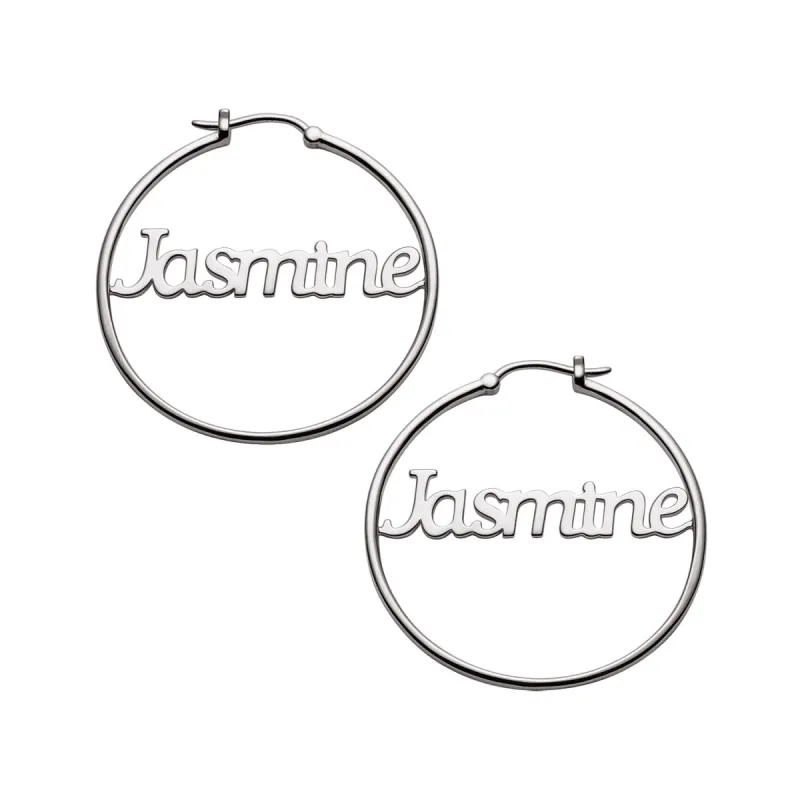 Sterling Silver Personalized Name Medium Hoop Earring sold by Limoges Jewelry