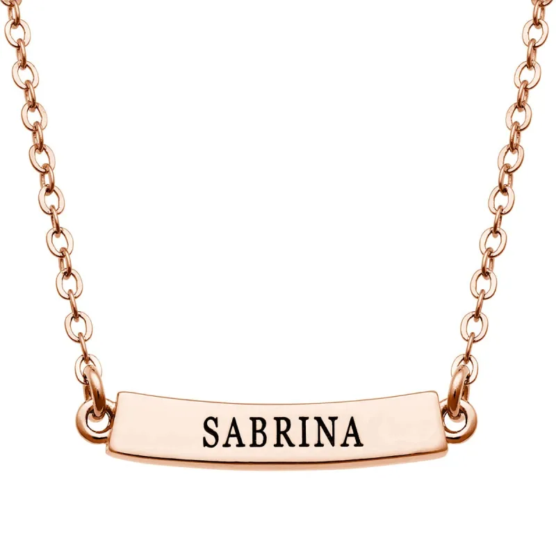 14K Rose Gold Plated Engraved Name Curved Bar Necklace sold by Limoges Jewelry