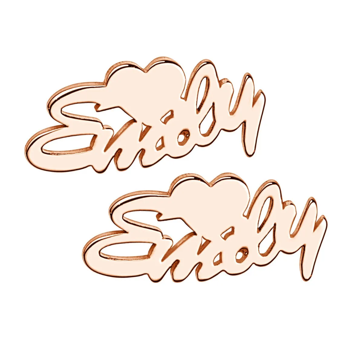 14K Rose Gold Plated Script Name with Heart Crawler Earrings sold by Limoges Jewelry
