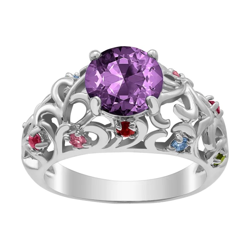 Mother's Round Family Birthstone Filigree Ring sold by Limoges Jewelry