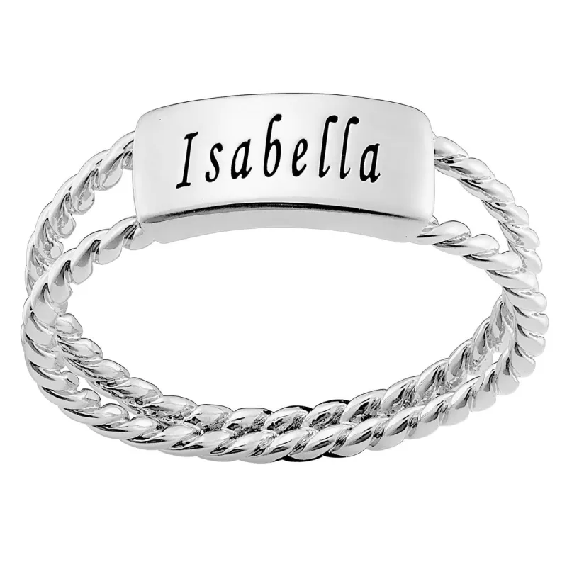 Silver Plated Engraved Name with Double Roped Band Ring sold by Limoges Jewelry