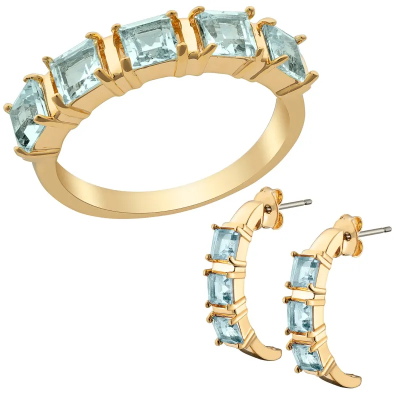 14K Gold Plated Genuine Blue Topaz Ring and Earrings Set sold by Limoges Jewelry